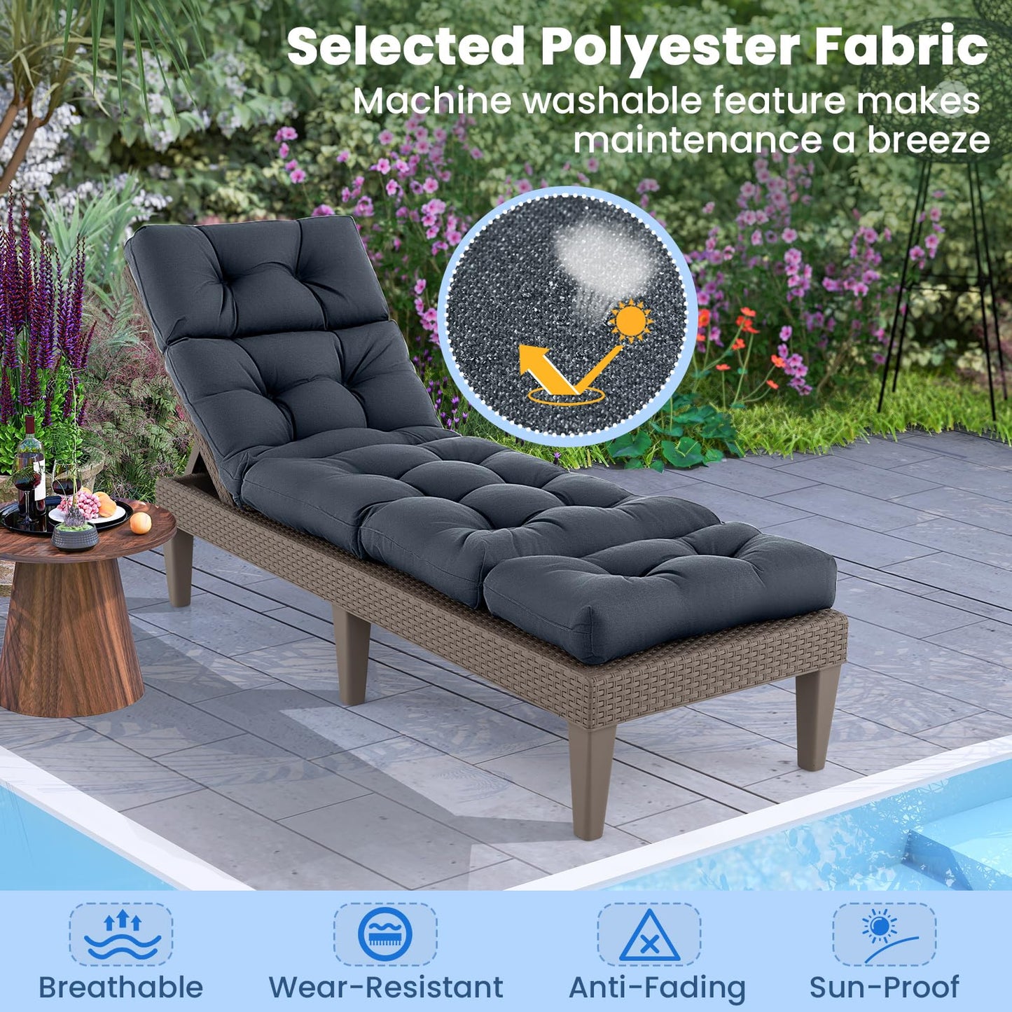 Tangkula Chaise Lounge Cushions for Outdoor Indoor Furniture