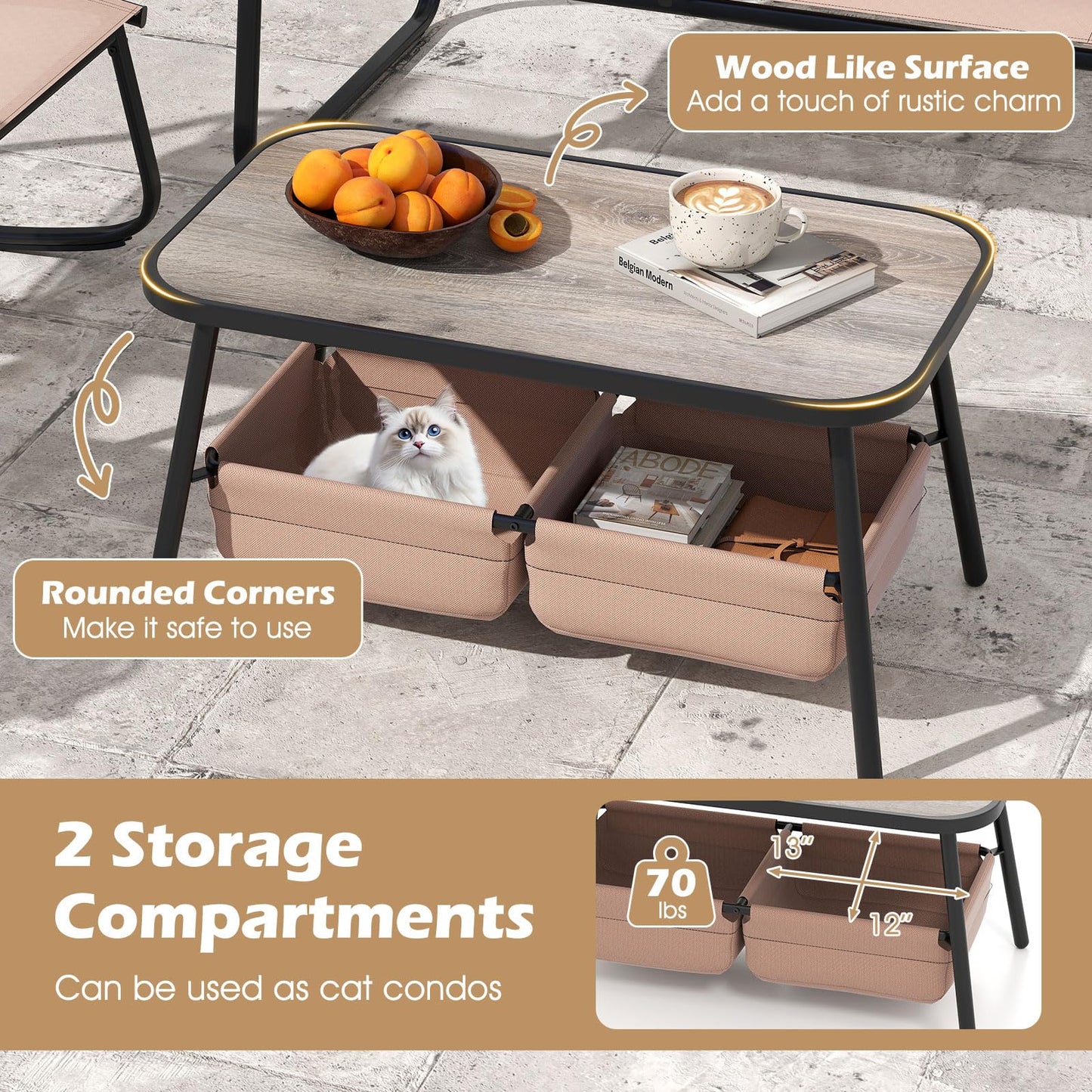Ensemble de mobilier de patio Tangkula 4/8 pièces, table basse à 2 niveaux et chaises en tissu respirant