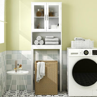 Tangkula Over The Toilet Storage Cabinet  w/Double Tempered Glass Doors