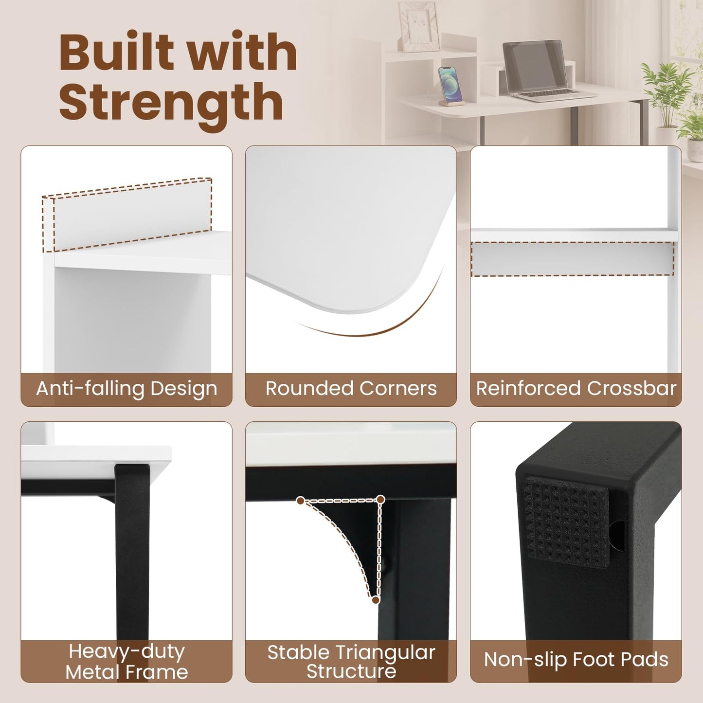 Tangkula 43.5" Computer Desk with Charging Station Ergonomic Monitor Stand & Storage Shelves