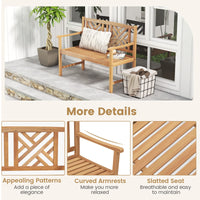 Tangkula Patio Acacia Wood Bench, 2-Person Outdoor Loveseat Chair