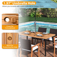 Tangkula 63" Outdoor Indoor Dining Table with Acacia Wood Slatted Tabletop