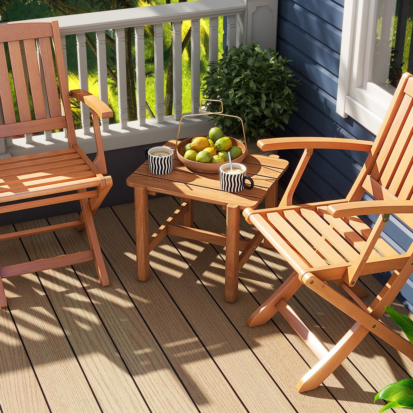 Tangkula Patio Teak Wood Side Table, Outdoor End Table with Slatted Tabletop