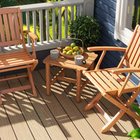 Tangkula Patio Teak Wood Side Table, Outdoor End Table with Slatted Tabletop