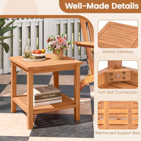 Tangkula Table d'appoint carrée à 2 niveaux en bois d'acacia avec plateau à lattes et étagère de rangement
