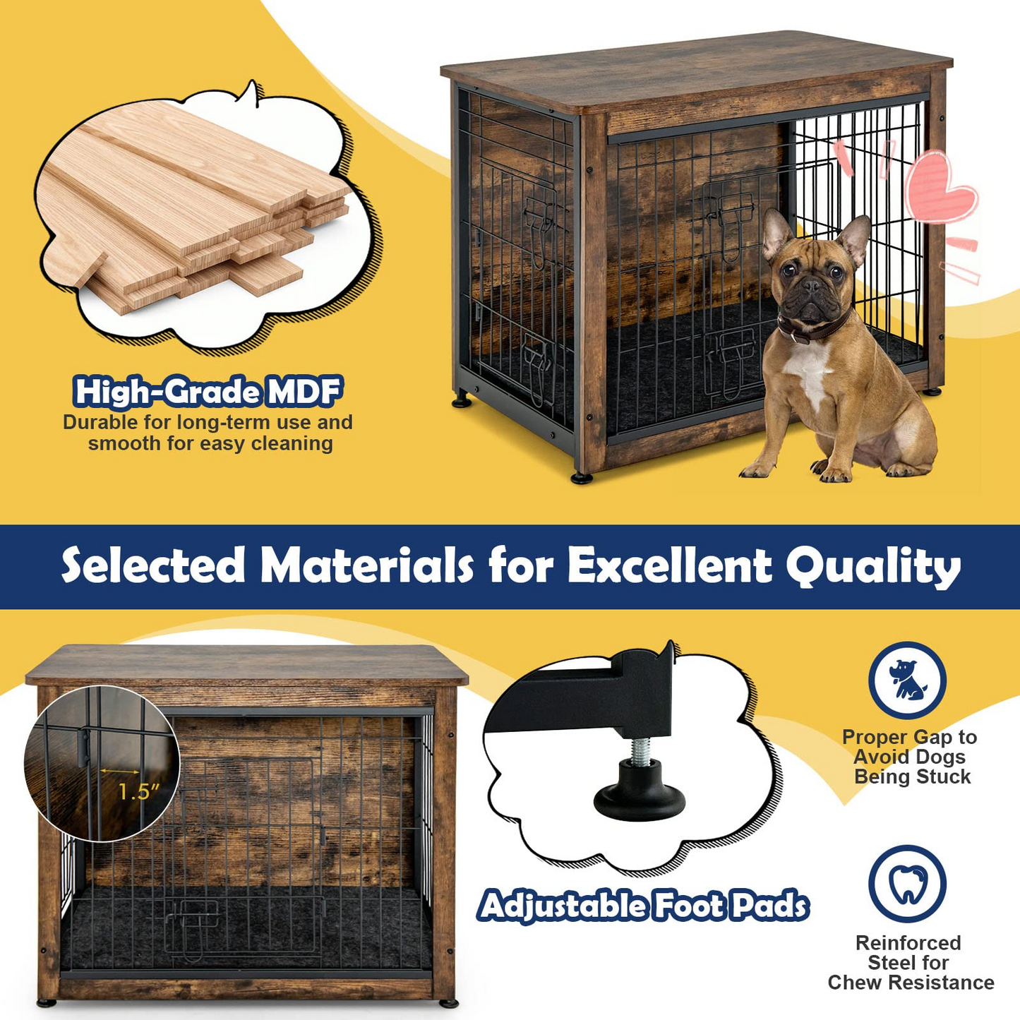 Tangkula Dog Crate Furniture with Removable Tray/Felt Mat