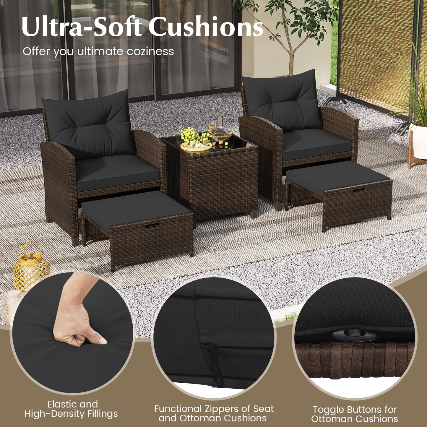 Tangkula Outdoor Chaise Lounge, Patio Wicker Lounge Chair w/ 4-Level Backrest, Heavy-Duty Metal Frame