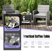 Tangkula 3 Pieces Patio Furniture Set with Tempered Glass Coffee Table