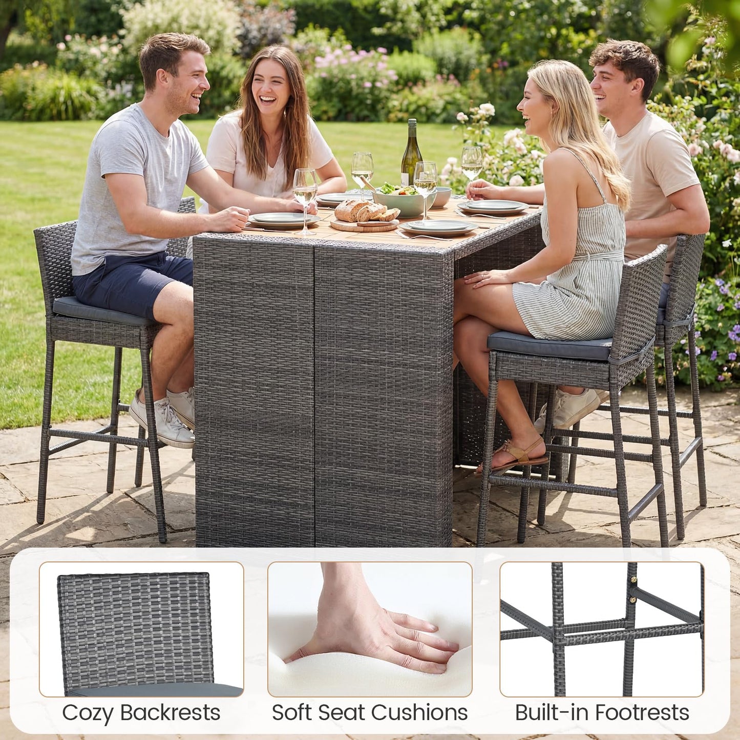 Tangkula 5 Piece Wicker Outdoor Bar Set for Pool Backyard Deck
