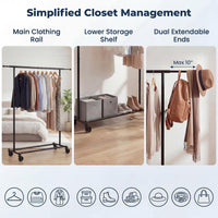 Tangkula Rolling Clothes Rack with Extendable Hanging Rods (41"-61.5" L)