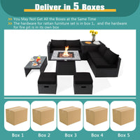 Tangkula 9 Pieces Outdoor PE Rattan Sectional Sofa with 35-Inch Gas Fire Pit Table