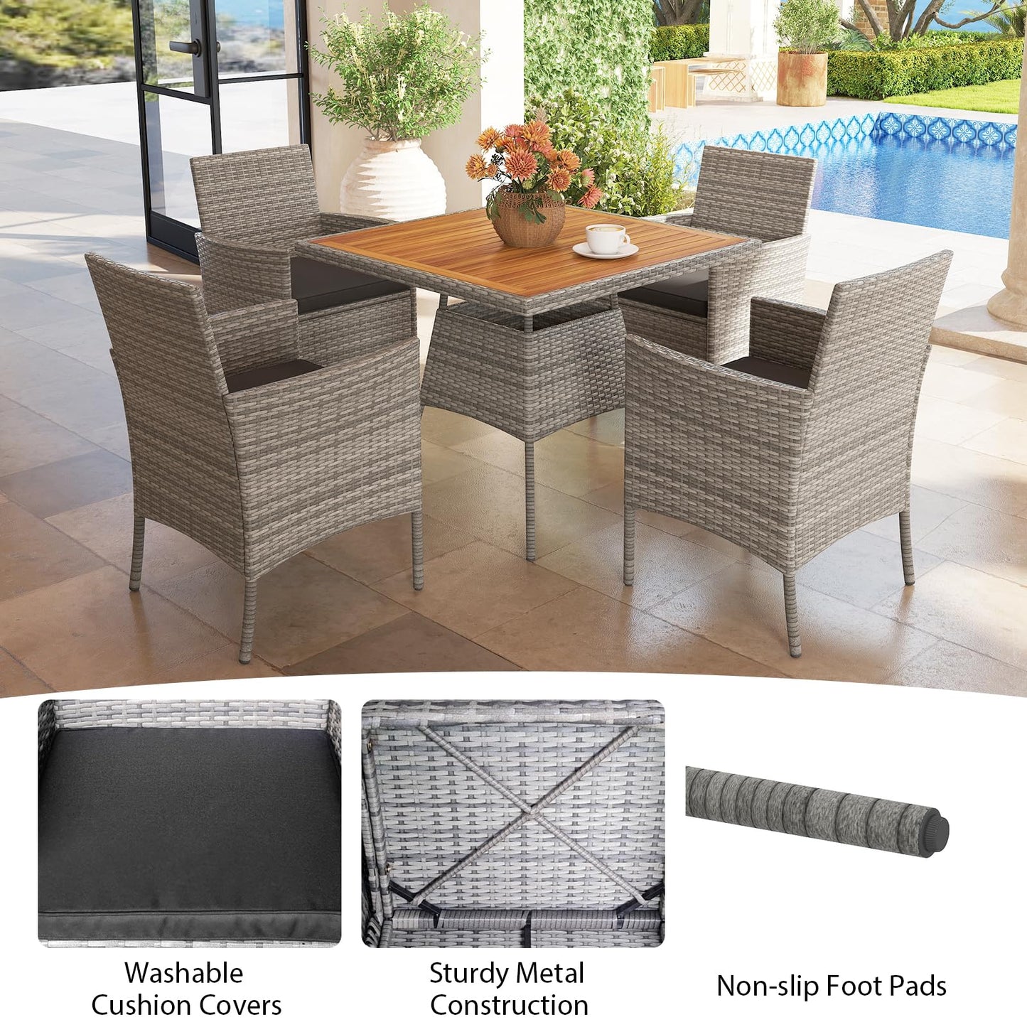 Tangkula 5 Pieces PE Wicker Patio Dining Set