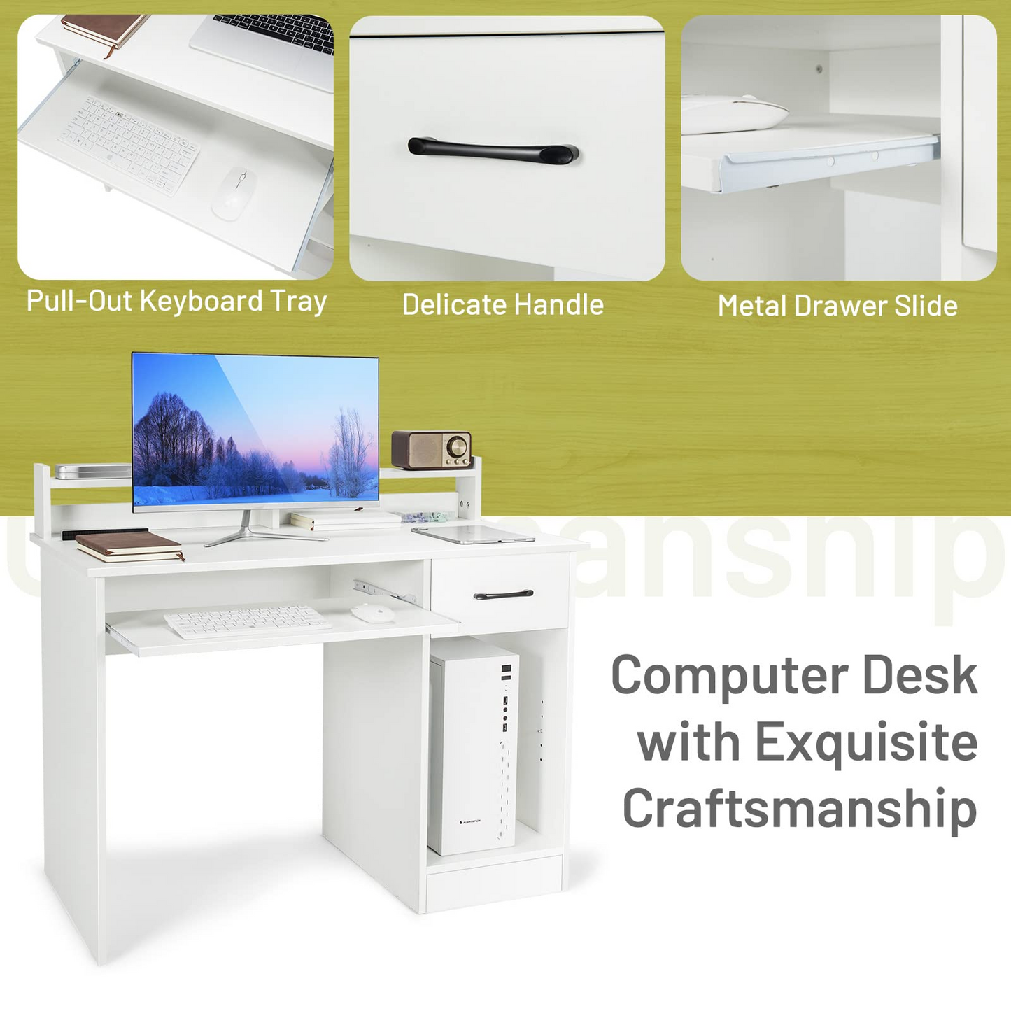 Tangkula Computer Desk with Drawer & Keyboard Tray
