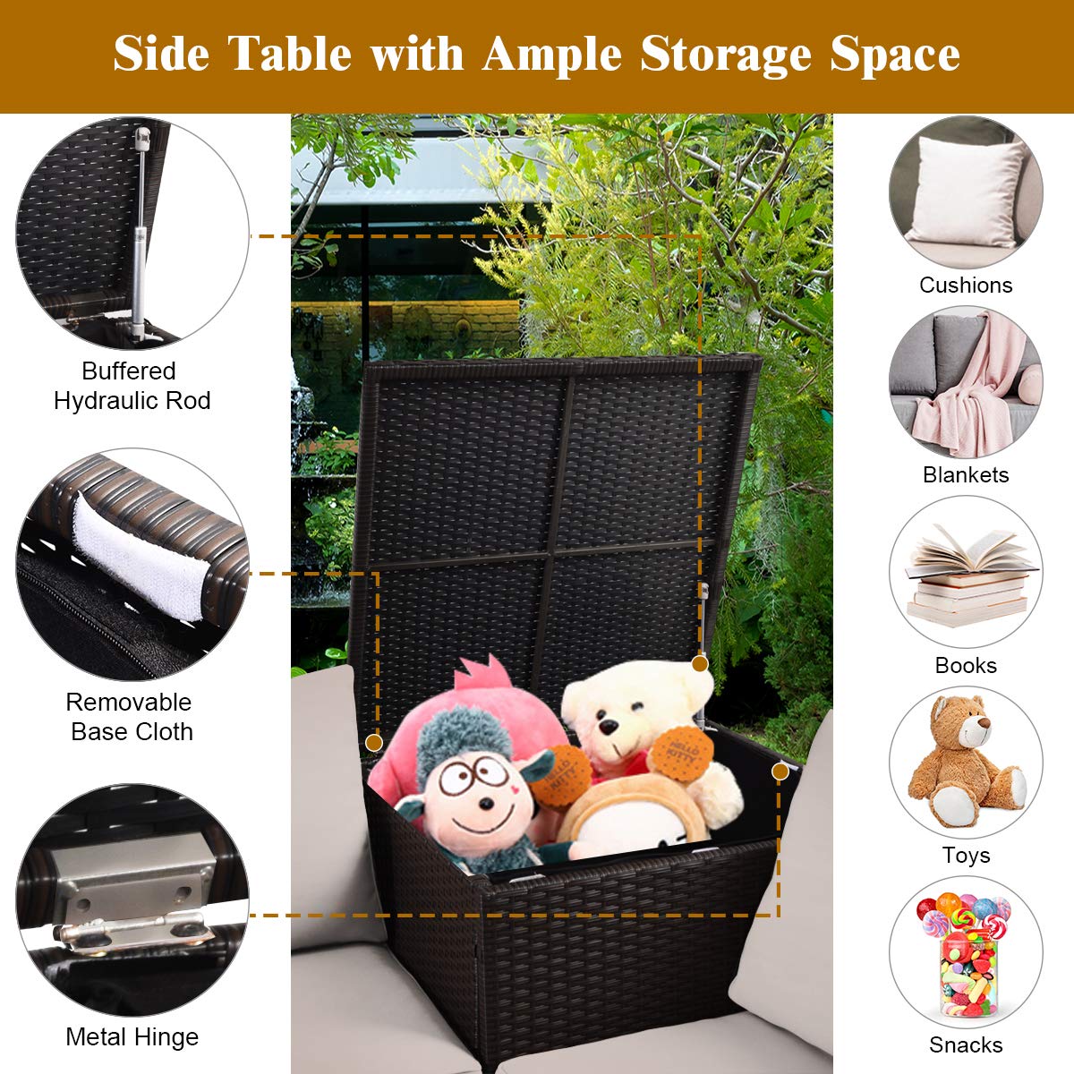 Tangkula 4 Piece Wicker Patio Set with Storage