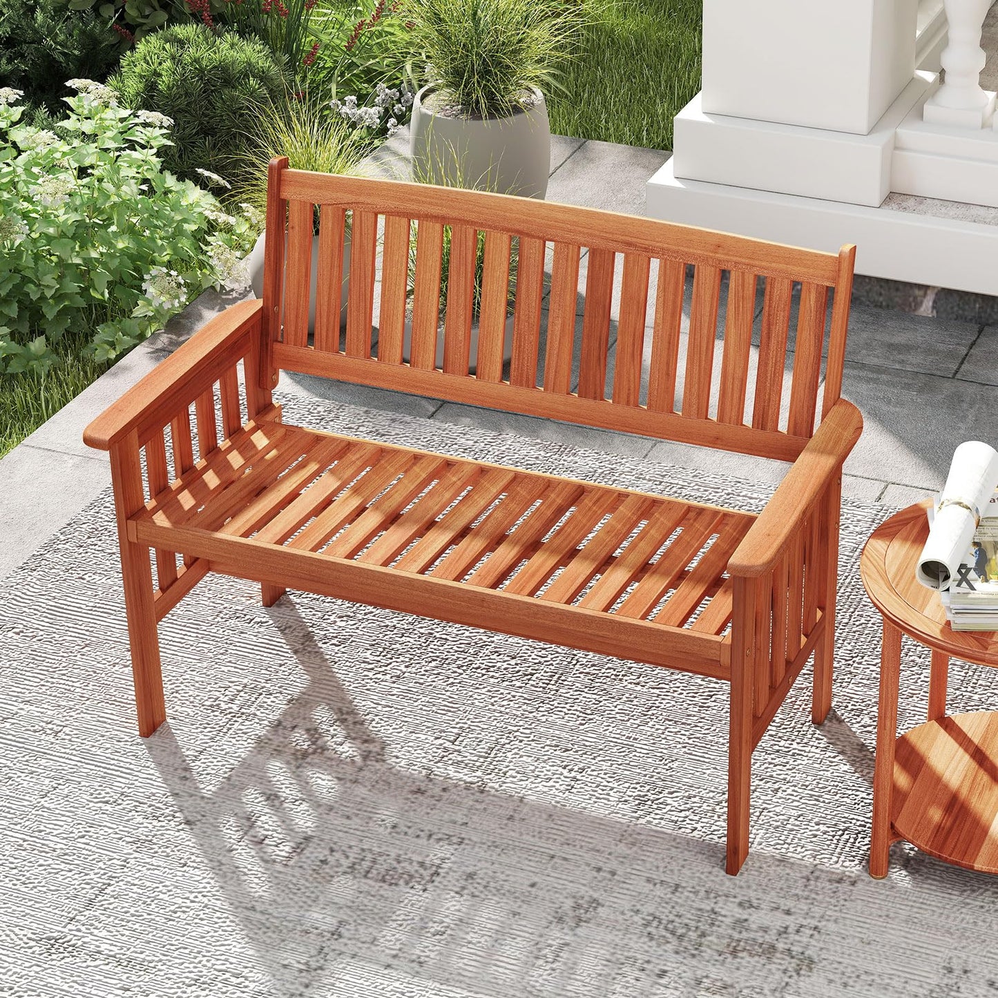 Banc de jardin extérieur en bois Tangkula pour porche d'entrée