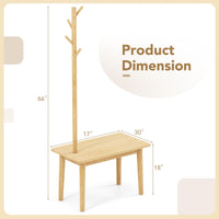 Tangkula Coat Rack with End Table, Solid Wood Coat Tree with 2-in-1 Side Table & 3 Hooks for Hats, Bags & Coats