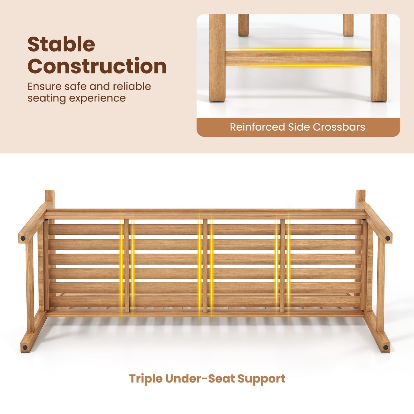 Tangkula Teak Wood Outdoor Bench with Armrests and Backrest