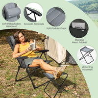 Tangkula Set of 2 Patio Folding Chairs & Ottoman, Padded Lawn Dining Chair Set with 7-Level Adjustable Backrest