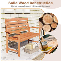 Tangkula Wooden Garden Bench, 2-Person Patio Loveseat with Slatted Backrest