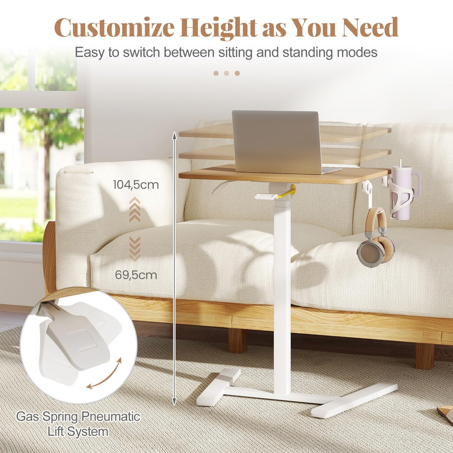 Tangkula Chariot de bureau mobile pliable avec plateau inclinable à 90°