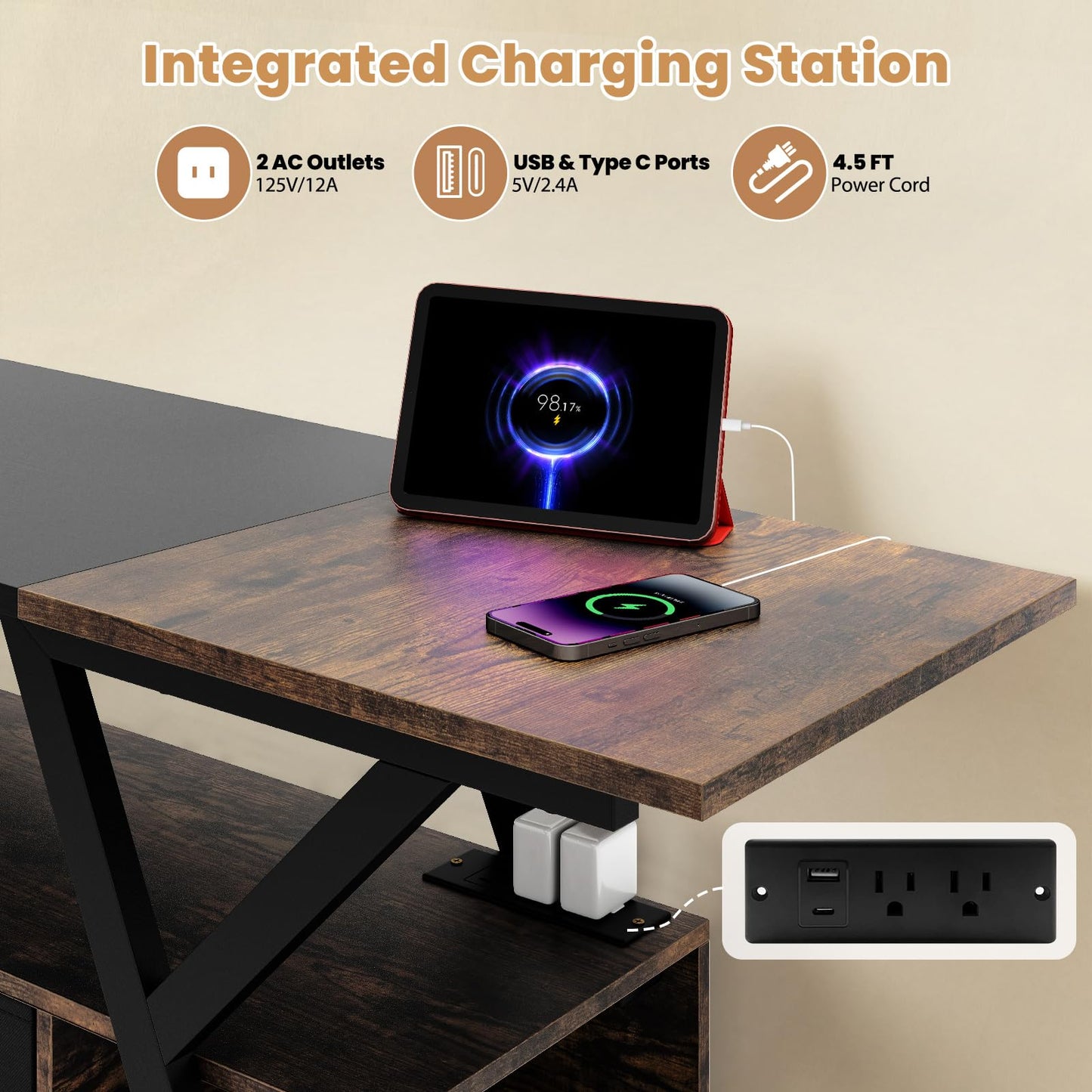 Tangkula TV Stand with Power Outlets & LED Lights for PS5