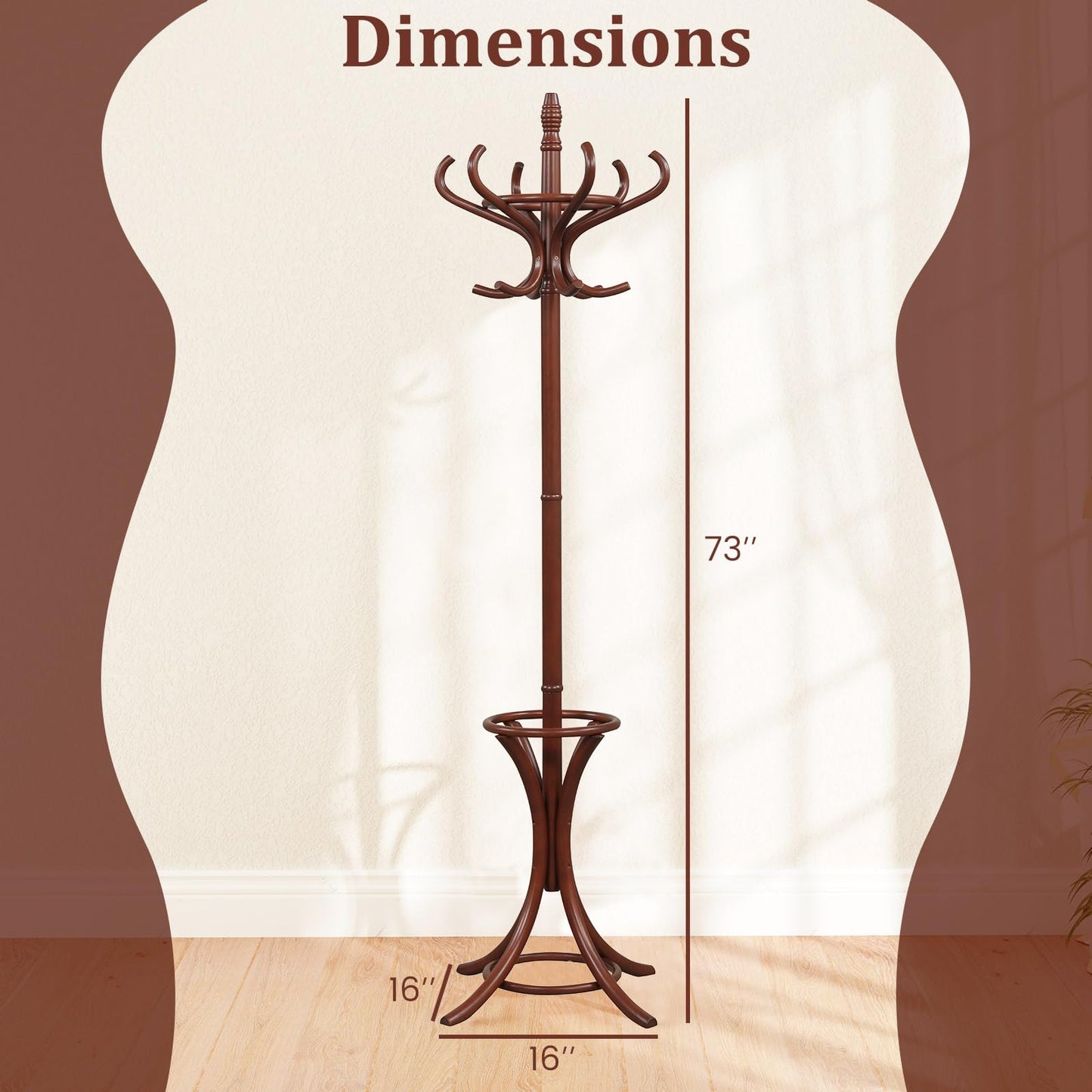 Tangkula Coat Rack with Umbrella Holder, 73 Inch Freestanding Coat Hanger Stand with 12 Hooks