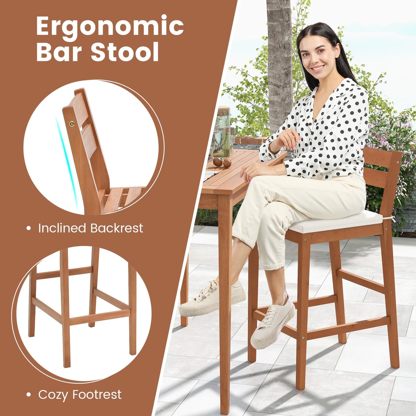 Tangkula Patio Eucalyptus Wood Bar Stools Set of 2/4