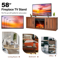 Tangkula Electric Fireplace TV Stand for TVs up to 65 Inch,with 18 Inch 1500W Faux Fireplace,Built-in Thermostat