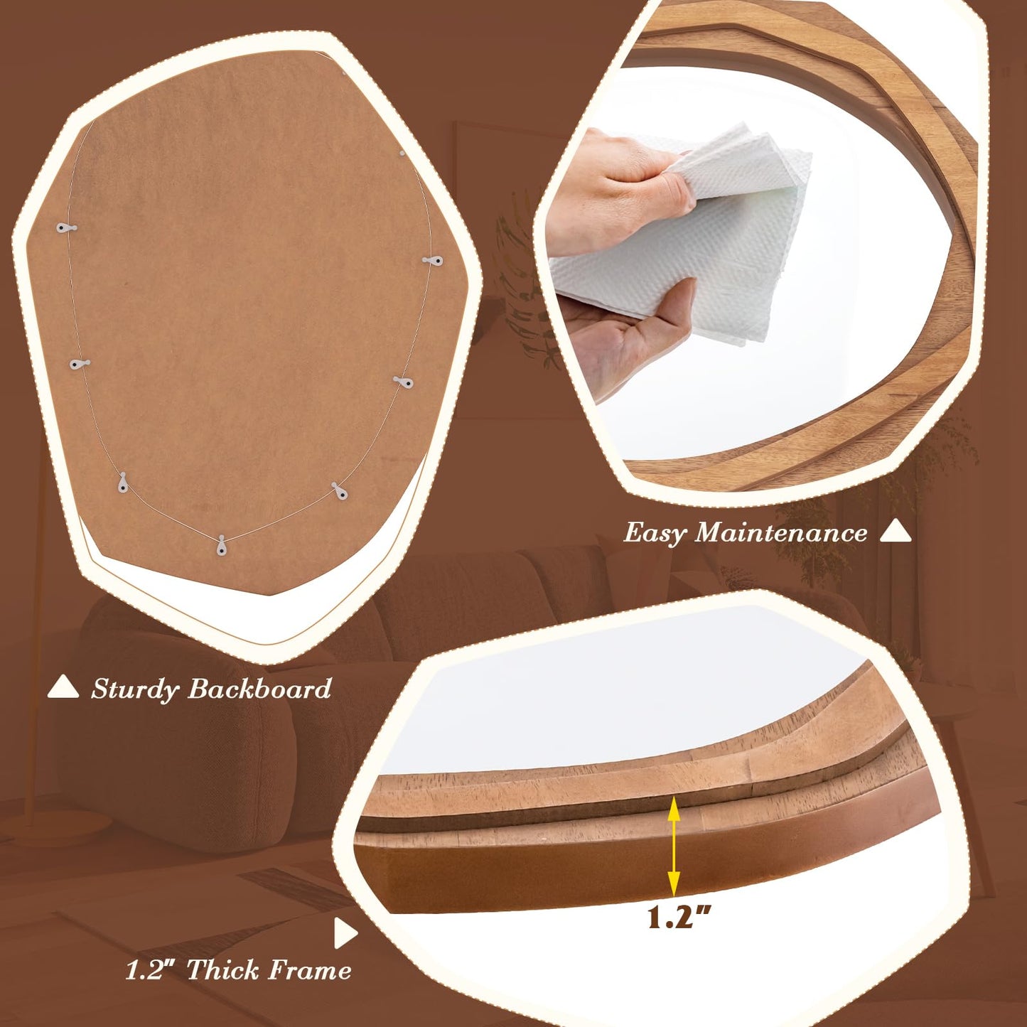 Tangkula Irregular Wood Framed Mirror, 35" x26" Large Farmhouse Decorative Mirror