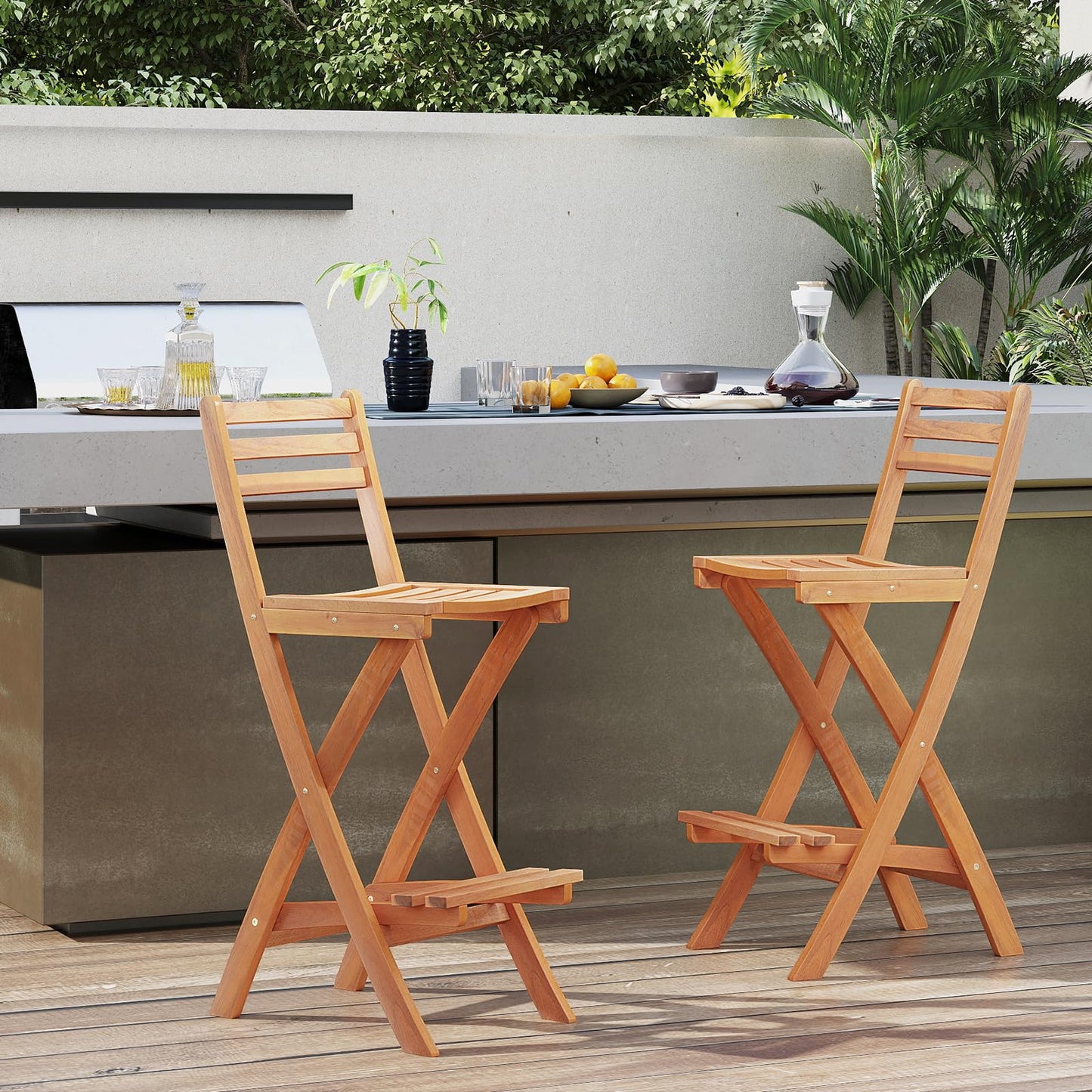Tangkula Patio Folding Barstool Set with Backrest & Footrest