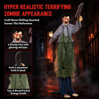 Tangkula Halloween Animated Standing Zombie Holding Knife with Glowing Eyes