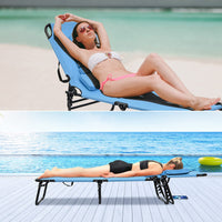 Folding Chaise Lounge Chair with Hole for Face, Outdoor 5-Position Adjustable Reclining Beach Sunbathing Chair