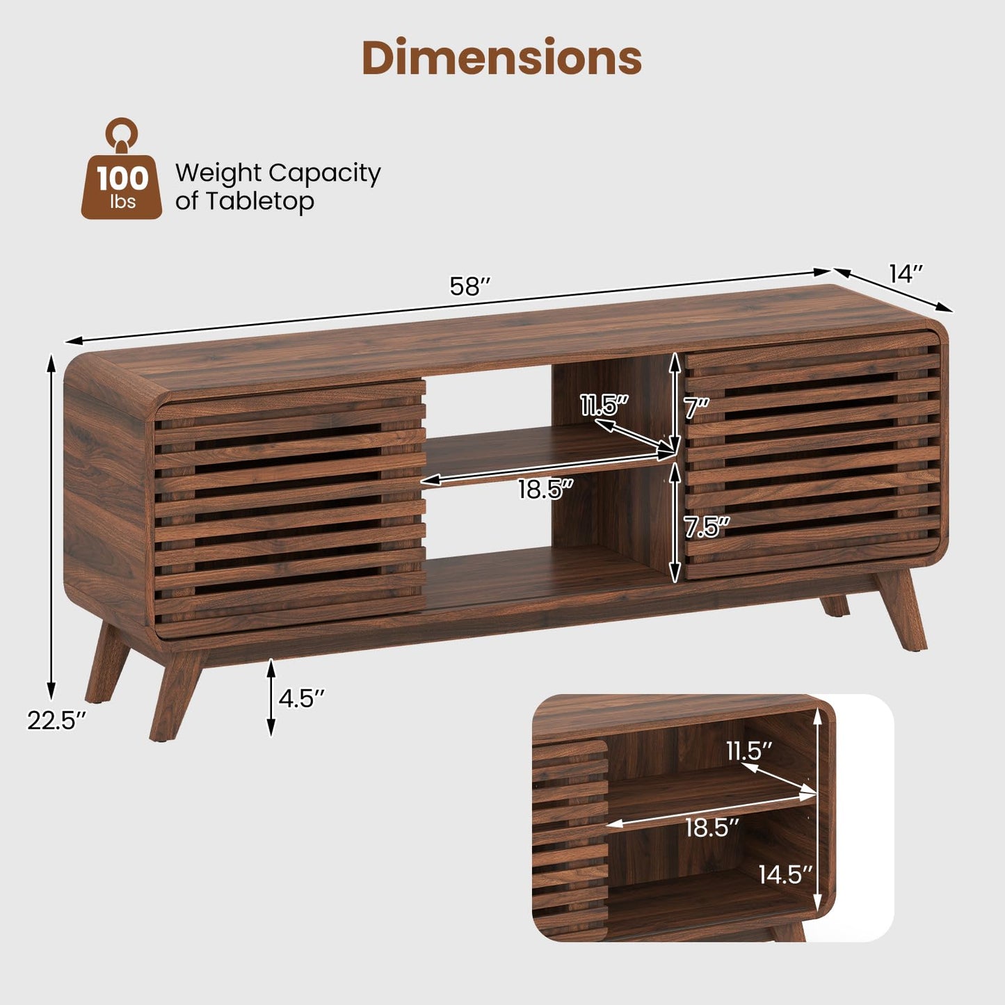 Tangkula Walnut TV Stand for 65” TVs for Living Room