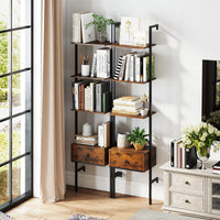 Tangkula 5-Tier Ladder Bookcase with Drawer and Metal Frame for Study Home Office