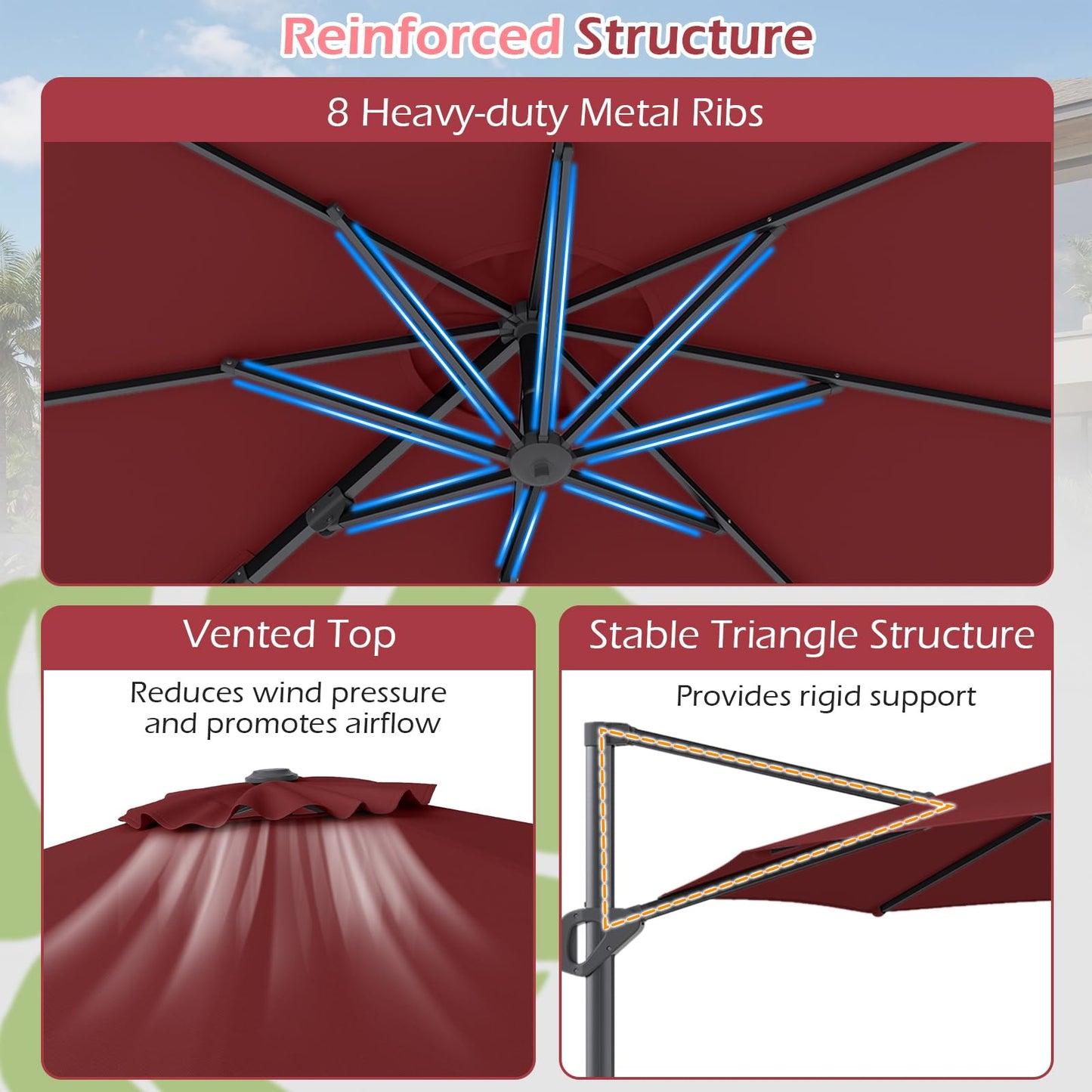 Tangkula 10ft Patio Umbrella Offset Cantilever Outdoor Umbrella(10 x 10 x 8.3 ft)