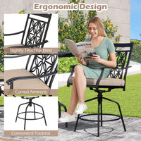 Tangkula Outdoor Swivel Bar Stools Set, Bar Height Patio Chairs with Seat Cushions