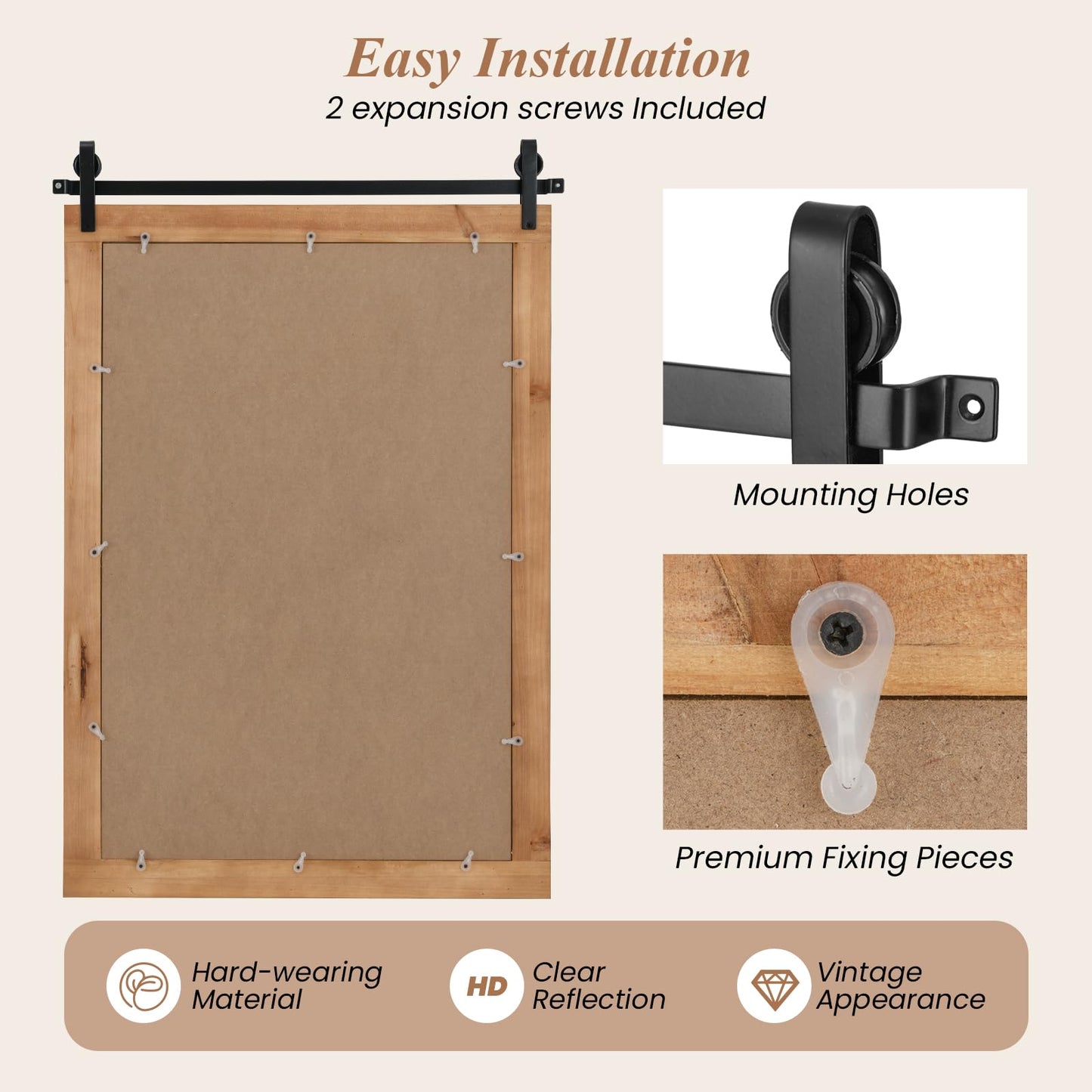 Tangkula Farmhouse Wall Mirror with Wood Frame & Metal Bracket（ 36"L x 24"W）