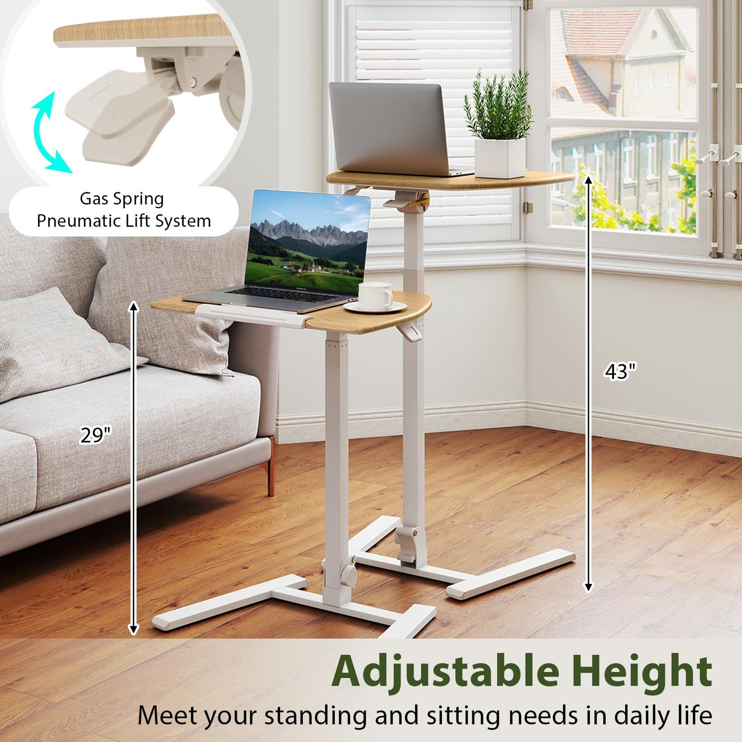Tangkula Mobile Overbed Bedside Table with Wheels for Home