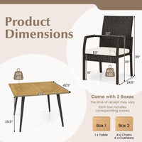 Ensemble de salle à manger Tangkula 5 pièces en rotin PE pour patio, table et chaises de salle à manger d'extérieur avec coussins