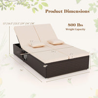 Tangkula Patio Double Chaise Lounge, Patiojoy 6 Position Adjustable Wicker Recliner Bed