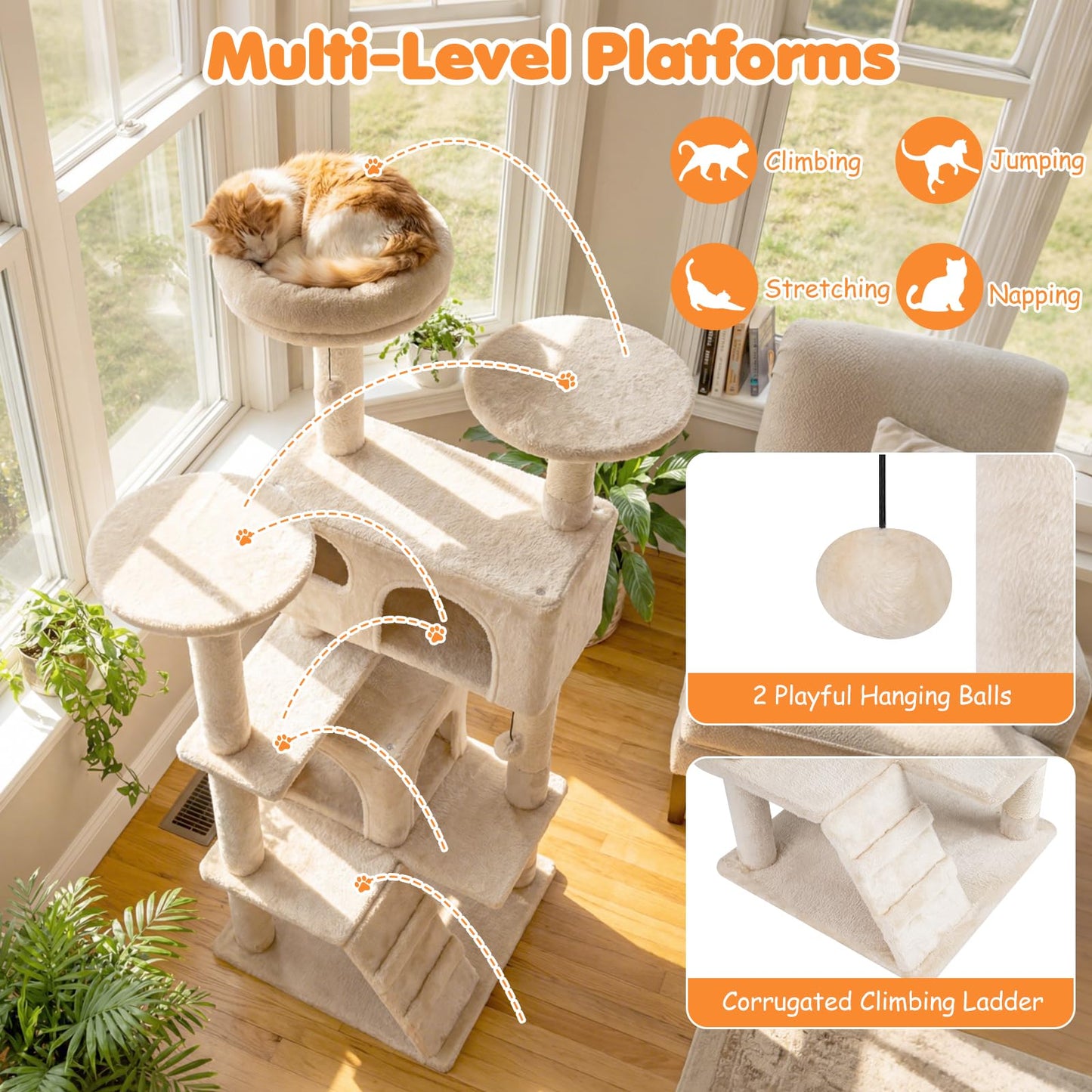 Tangkula 52 Inch Multi-Level Cat Tower with Sisal Scratching Posts