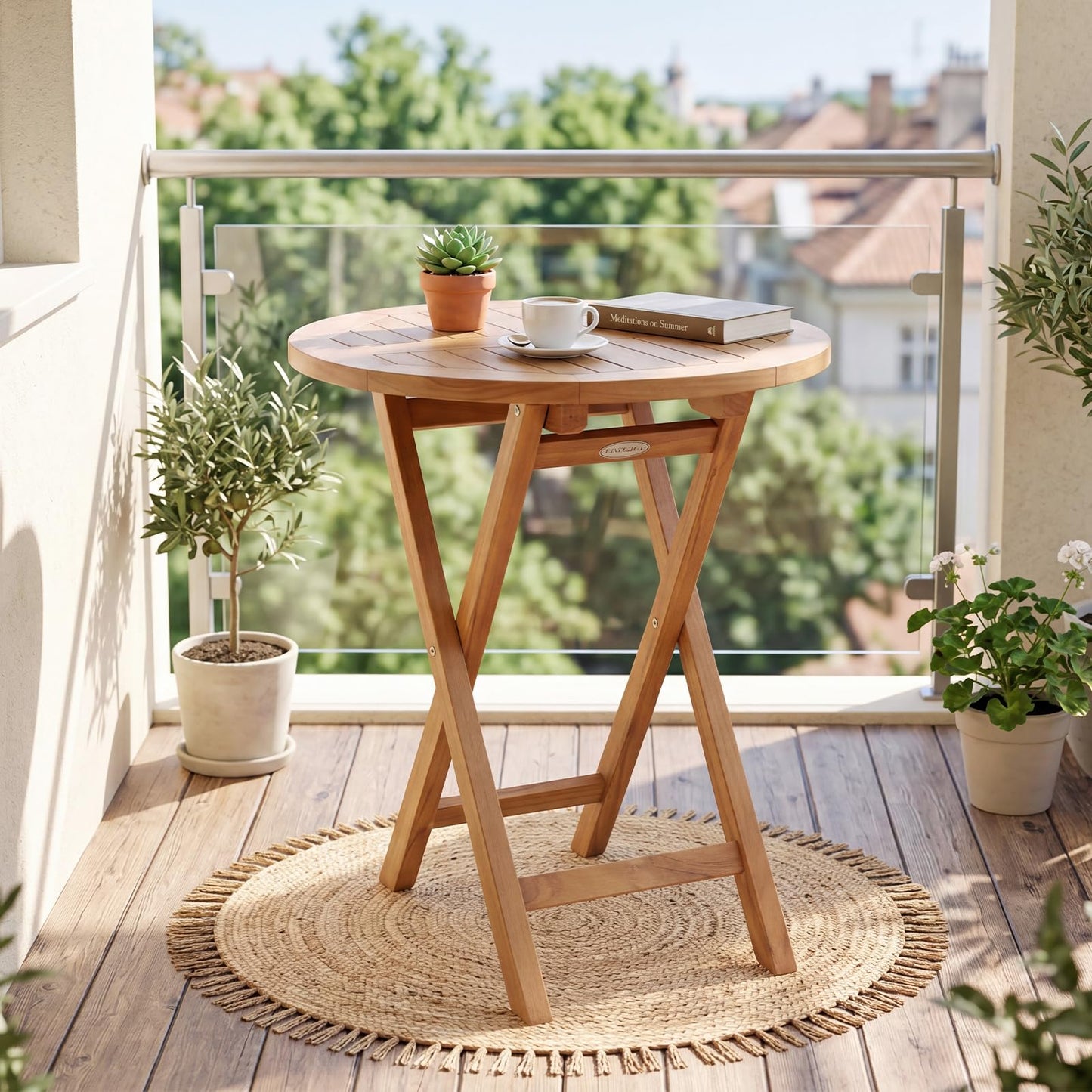 Tangkula 24” Round Solid Teak Outdoor Folding Bistro Table