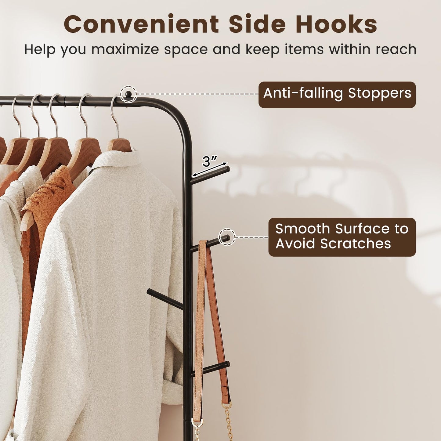 Tangkula Heavy Duty Clothes Rack for Hanging Clothes with 8 Hooks and Storage Shelf