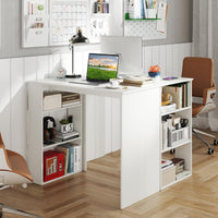 Tangkula Small White Desk with 3-Tier Bookshelf