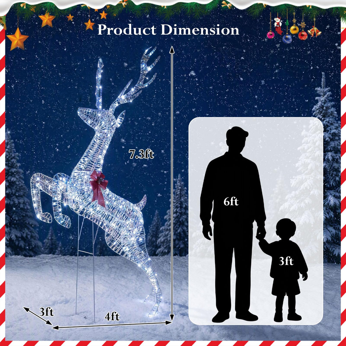 Tangkula 7.3 FT Christmas Lighted Iridescent Leaping Reindeer