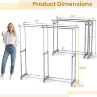 Tangkula Extendable Double Rods Garment Rack for Bedroom & Laundry