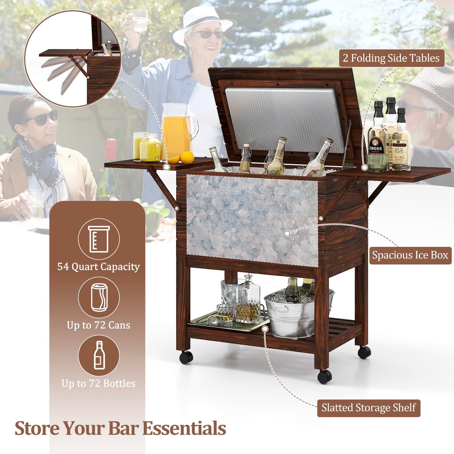 Tangkula Wooden Patio Cooler Table with Bottle Opener & 3 Handles