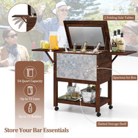 Tangkula Wooden Patio Cooler Table with Bottle Opener & 3 Handles
