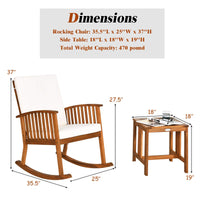 Tangkula Acacia Wood Patio Bistro Set, Outdoor Rocking Chair with Table