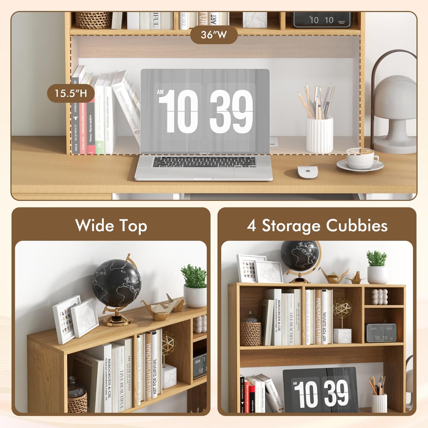 Tangkula Desktop Bookshelf, Countertop Storage Hutch with 4 Shelves for Computer Desk